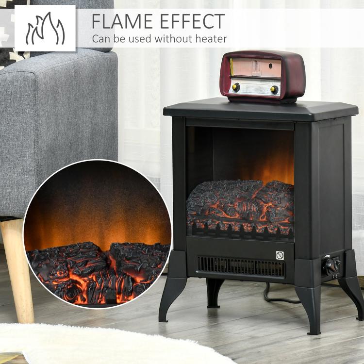 Electric Fireplace Stove, Free Standing Fireplace Heater with Realistic Flame Effect, Dual Power Settings (1800-2000W), Adjustable Temperature and Overheat Protection, Black