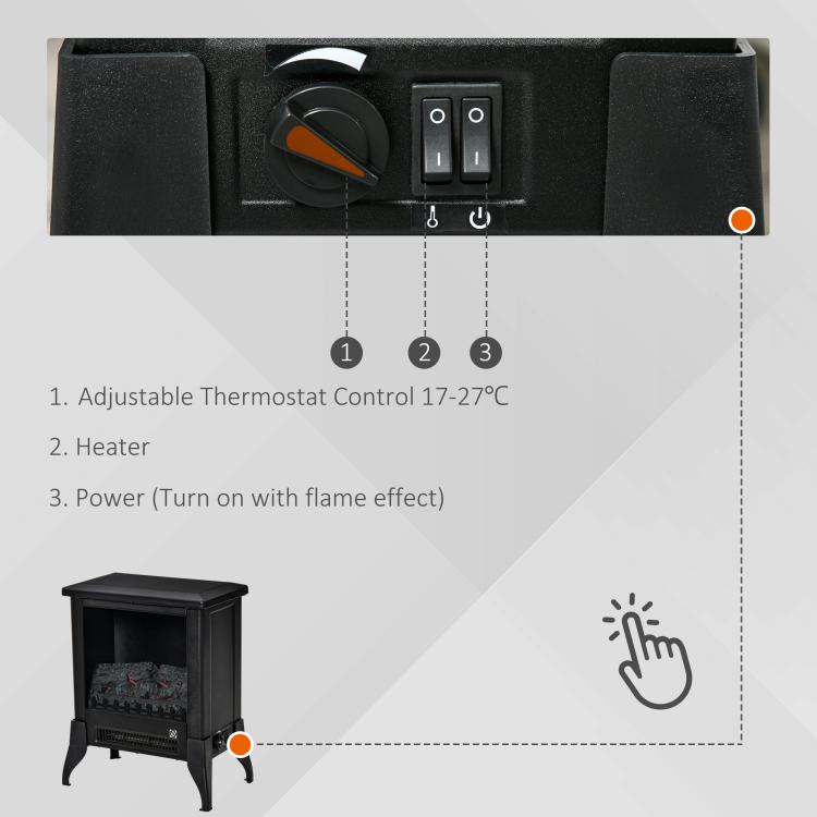 Electric Fireplace Stove, Free Standing Fireplace Heater with Realistic Flame Effect, Dual Power Settings (1800-2000W), Adjustable Temperature and Overheat Protection, Black