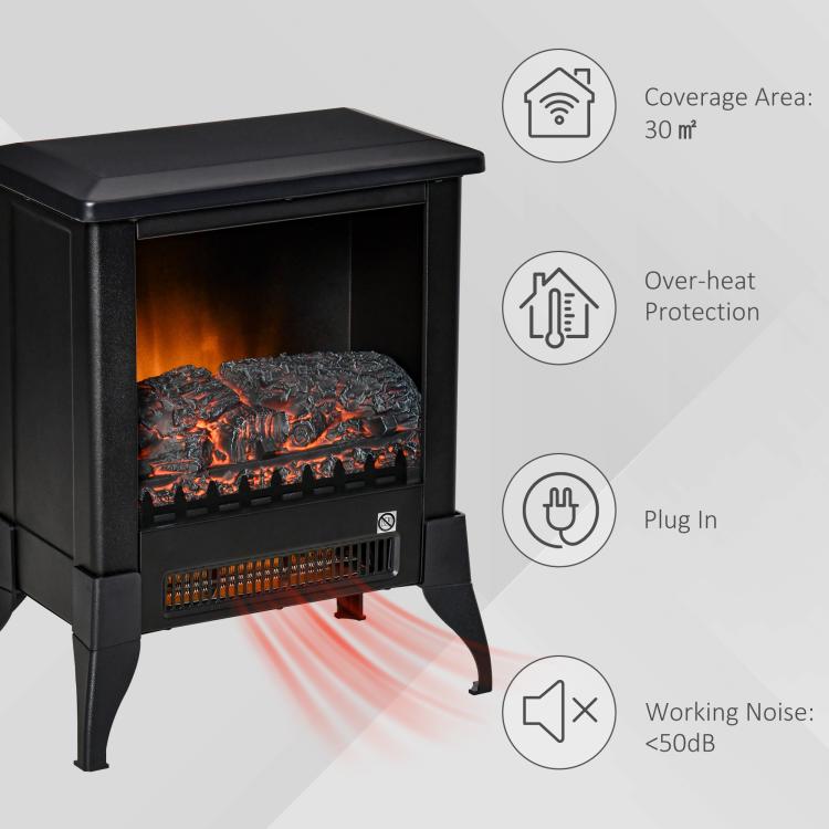 Electric Fireplace Stove, Free Standing Fireplace Heater with Realistic Flame Effect, Dual Power Settings (1800-2000W), Adjustable Temperature and Overheat Protection, Black