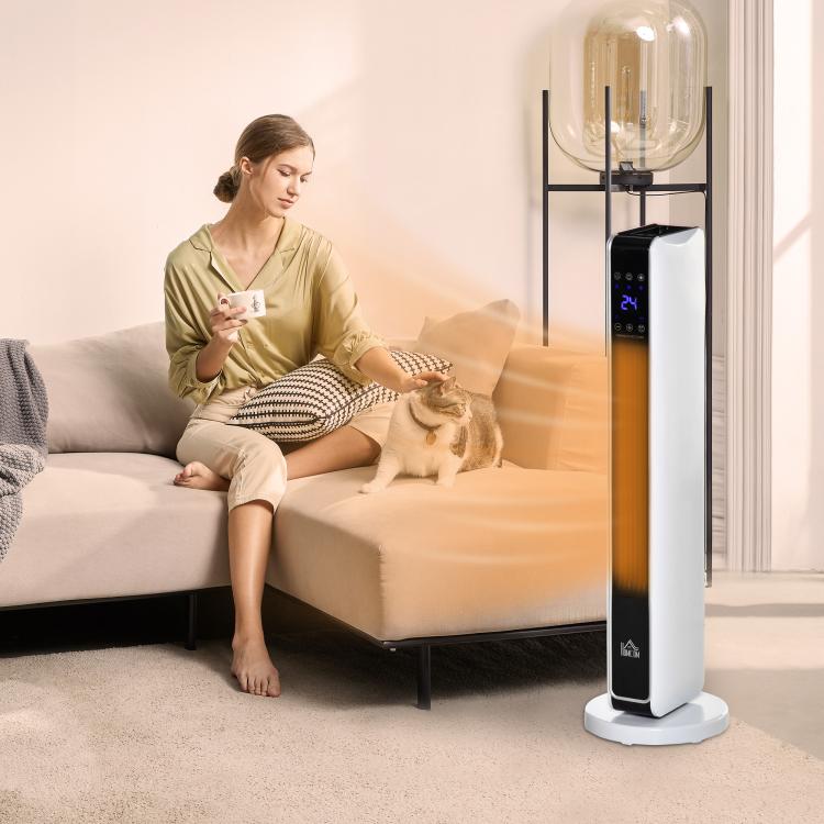 1100W/2200W Space Heater with 65 Degrees Oscillation, Electric Heater with 2 Heat and Fan, 8-Hour Timer, Overheat & Tip Over Protection for Bedroom, 29 inch