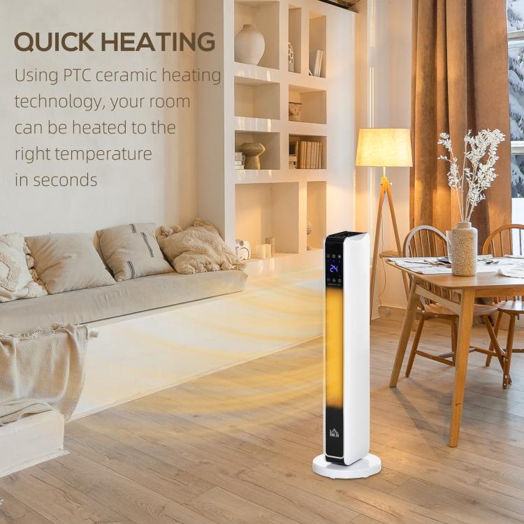 1100W/2200W Space Heater with 65 Degrees Oscillation, Electric Heater with 2 Heat and Fan, 8-Hour Timer, Overheat & Tip Over Protection for Bedroom, 29 inch