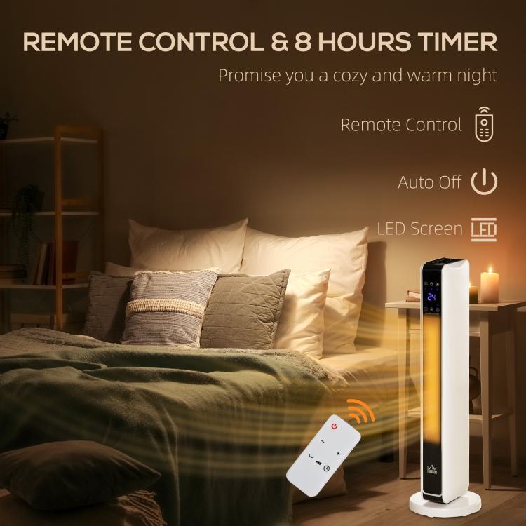 1100W/2200W Space Heater with 65 Degrees Oscillation, Electric Heater with 2 Heat and Fan, 8-Hour Timer, Overheat & Tip Over Protection for Bedroom, 29 inch