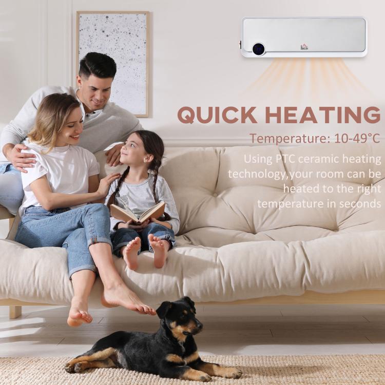 Wall Downflow Heater 2 Heat and Fan 1000W/2000W, Electric Space Heater with Timer Remote Oscillating, for Bedroom Home Office, White and Silver