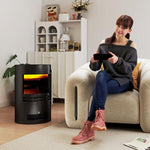 1000W/2000W Freestanding Electric Fireplace, Indoor Heater Fire Stove with Log Burner Effect Flame, Thermostat Control