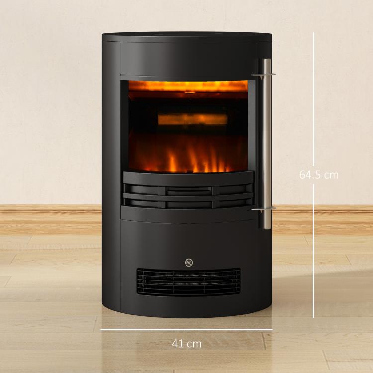 1000W/2000W Freestanding Electric Fireplace, Indoor Heater Fire Stove with Log Burner Effect Flame, Thermostat Control