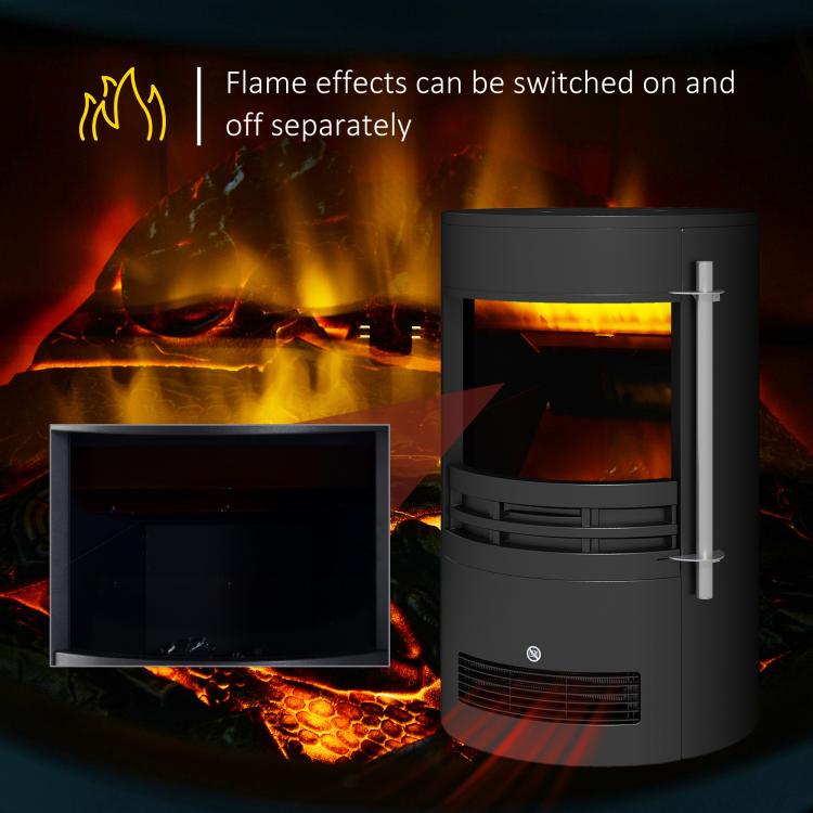 1000W/2000W Freestanding Electric Fireplace, Indoor Heater Fire Stove with Log Burner Effect Flame, Thermostat Control