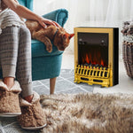 Contemporary Electric Fireplace Coal Burning Flame Effect Inset Fire Place Space Heater Glass View LED Lighting, 1000W/2000W, Golden