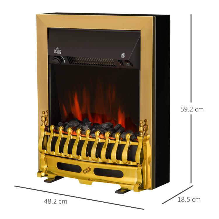 Contemporary Electric Fireplace Coal Burning Flame Effect Inset Fire Place Space Heater Glass View LED Lighting, 1000W/2000W, Golden