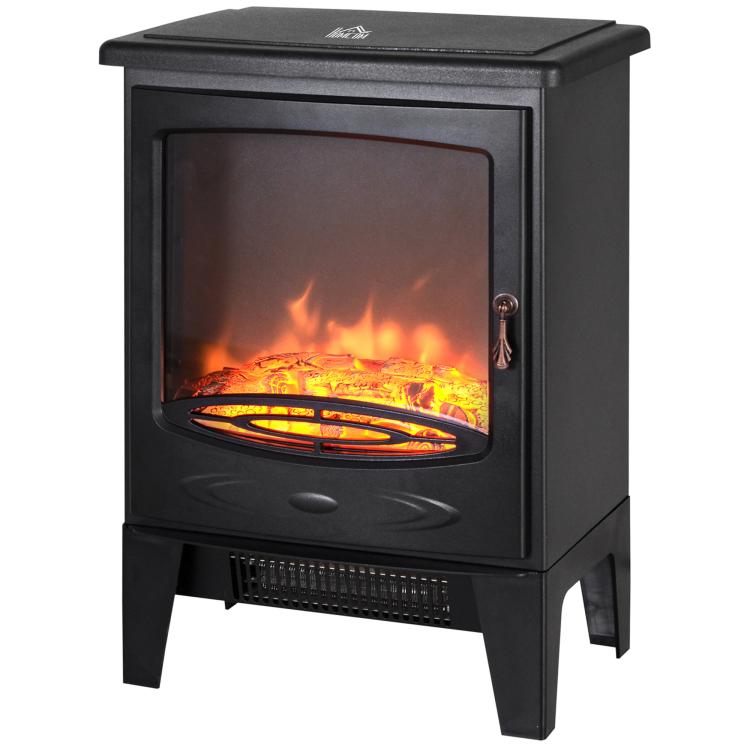 Tempered Glass Casing Electric Fireplace, Freestanding Electric Fire with Realistic Flame Effect, Log Burner with Overheat Protection, 950w/ 1850W, Black