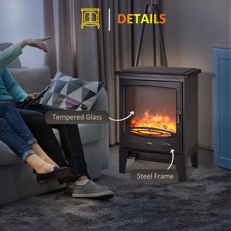 Tempered Glass Casing Electric Fireplace, Freestanding Electric Fire with Realistic Flame Effect, Log Burner with Overheat Protection, 950w/ 1850W, Black