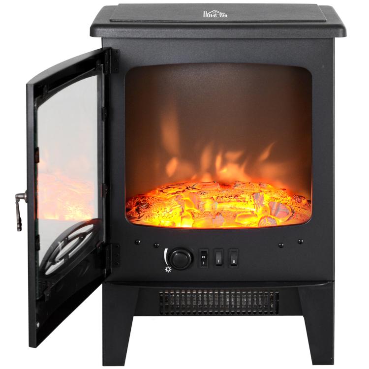 Tempered Glass Casing Electric Fireplace, Freestanding Electric Fire with Realistic Flame Effect, Log Burner with Overheat Protection, 950w/ 1850W, Black