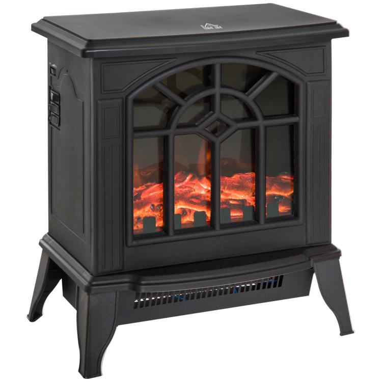 1000W/2000W Freestanding Electrical Fireplace Indoor Heater Stove Log Wood LED Burning Effect Flame with Thermostat Control Black