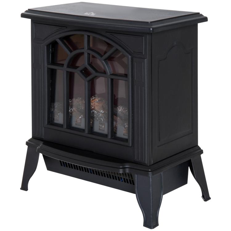 1000W/2000W Freestanding Electrical Fireplace Indoor Heater Stove Log Wood LED Burning Effect Flame with Thermostat Control Black