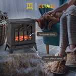 1000W/2000W Freestanding Electrical Fireplace Indoor Heater Stove Log Wood LED Burning Effect Flame with Thermostat Control Black