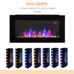 LED Wall Mounted Fireplace Curved Glass Electric Fire Place for Living Room, 1000W/2000W, 48H x 90.8W x 11.5Dcm, Black