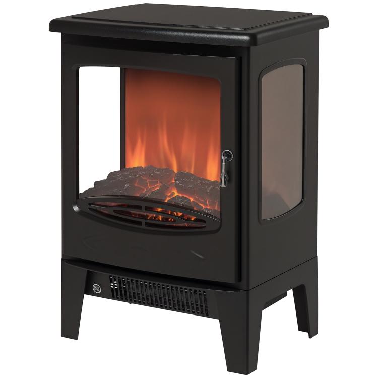 900W/1800W Freestanding Electric Fireplace Room Heater w/ Adjustable Artificial Flame Tempered Glass Safe Home Warmth Retro Faux Fire