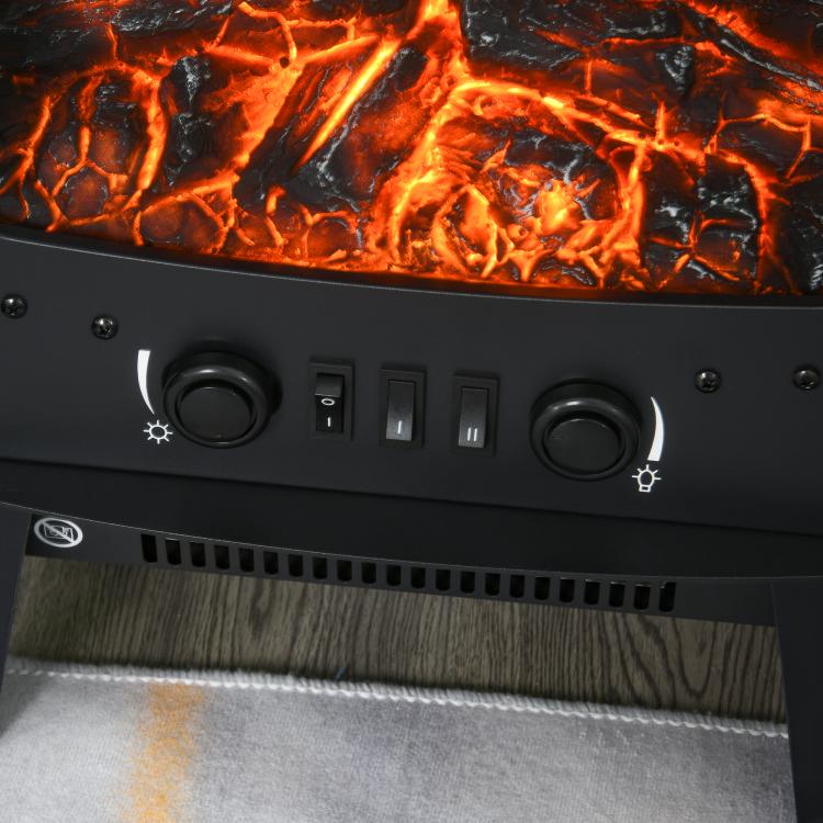 900W/1800W Freestanding Electric Fireplace Room Heater w/ Adjustable Artificial Flame Tempered Glass Safe Home Warmth Retro Faux Fire