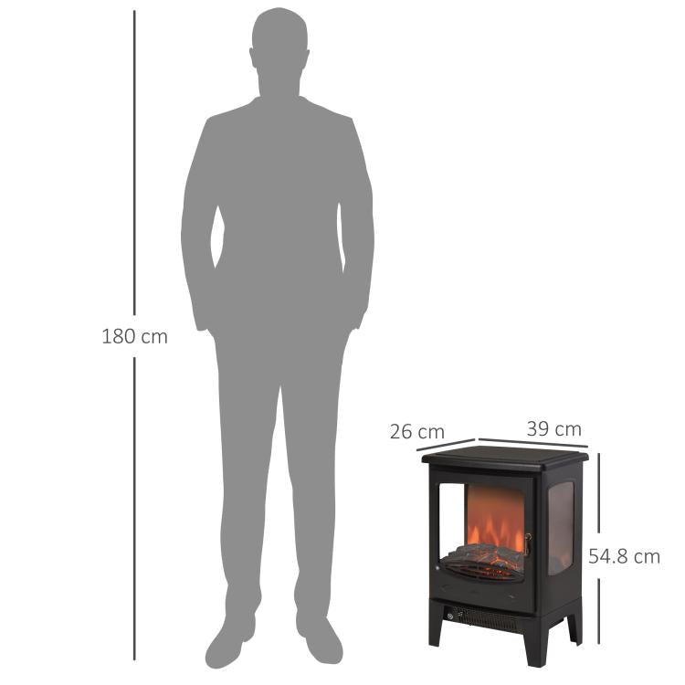 900W/1800W Freestanding Electric Fireplace Room Heater w/ Adjustable Artificial Flame Tempered Glass Safe Home Warmth Retro Faux Fire