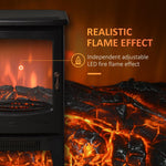 900W/1800W Freestanding Electric Fireplace Room Heater w/ Adjustable Artificial Flame Tempered Glass Safe Home Warmth Retro Faux Fire