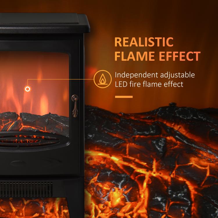 900W/1800W Freestanding Electric Fireplace Room Heater w/ Adjustable Artificial Flame Tempered Glass Safe Home Warmth Retro Faux Fire