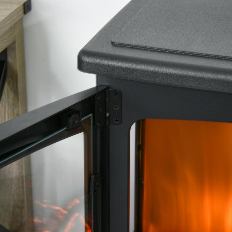 900W/1800W Freestanding Electric Fireplace Room Heater w/ Adjustable Artificial Flame Tempered Glass Safe Home Warmth Retro Faux Fire