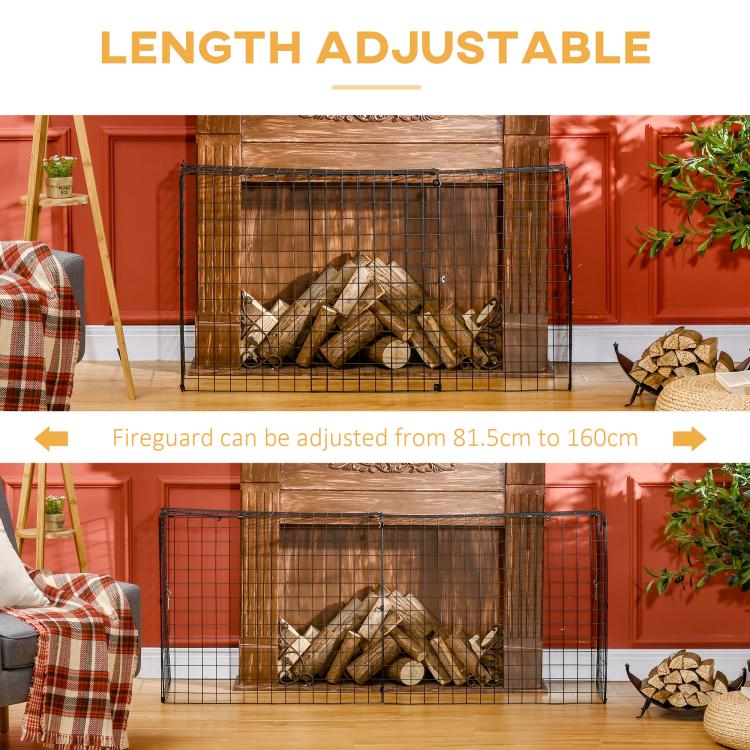 Extendable Fire Guard Screen, Freestanding Fire Screen Spark Guard, Folding Fireplace Cover, Wire Mesh, Child & Pet Safety Barrier for Fireplaces, 81.5-160cm, Black