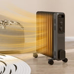 2500W Oil Filled Radiator, 11 Fin, Portable Electric Heater with 3 Heat Settings, Safety Cut-Off and Wheels, Grey