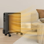 2500W Oil Filled Radiator, 11 Fin, Portable Electric Heater with 3 Heat Settings, Safety Cut-Off and Wheels, Grey