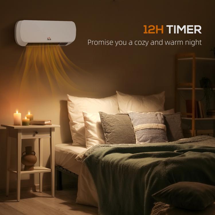 2000W Wall Mounted Ceramic Space Heater, 10-49 DegreesC Temperature, White