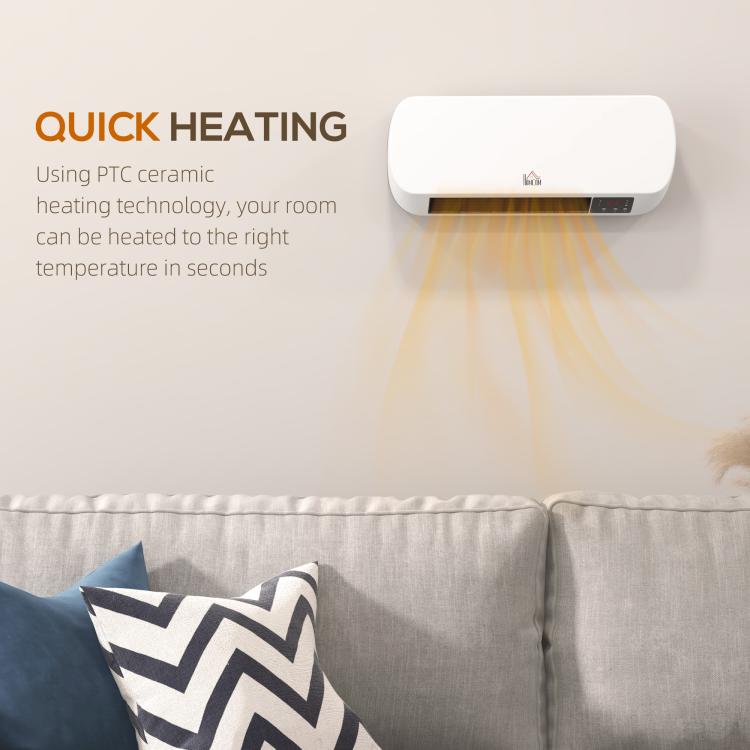 2000W Wall Mounted Ceramic Space Heater, 10-49 DegreesC Temperature, White