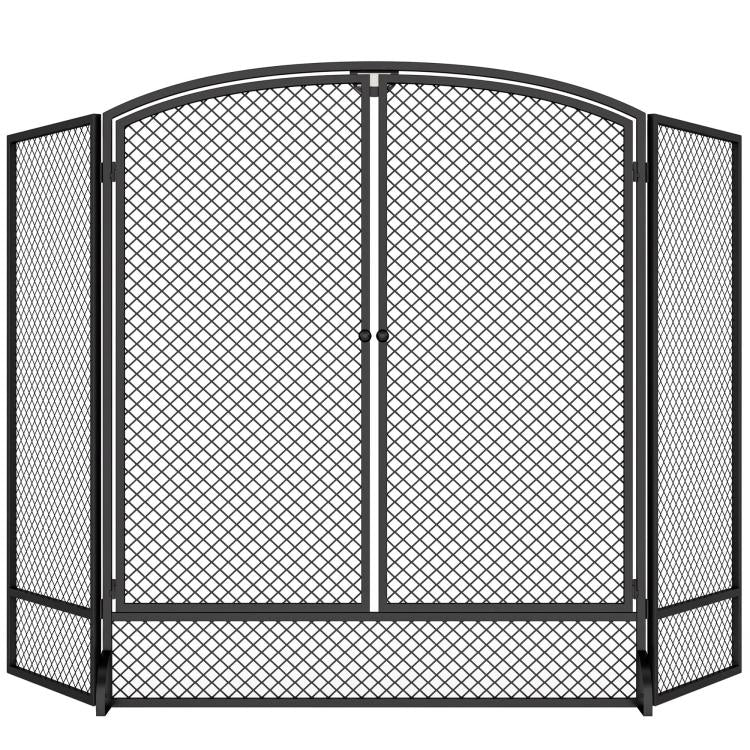 3-Panel Folding Fireplace Screen, 122x75 cm, Black