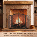 3-Panel Folding Fireplace Screen, 122x75 cm, Black