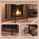 3-Panel Folding Fireplace Screen, 122x75 cm, Black
