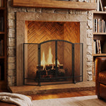 3-Panel Folding Fireplace Screen, 122x75 cm, Black