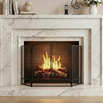 3-Panel Folding Fireplace Screen, 122x75 cm, Black