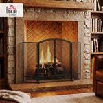 3-Panel Folding Fireplace Screen, 122x75 cm, Black