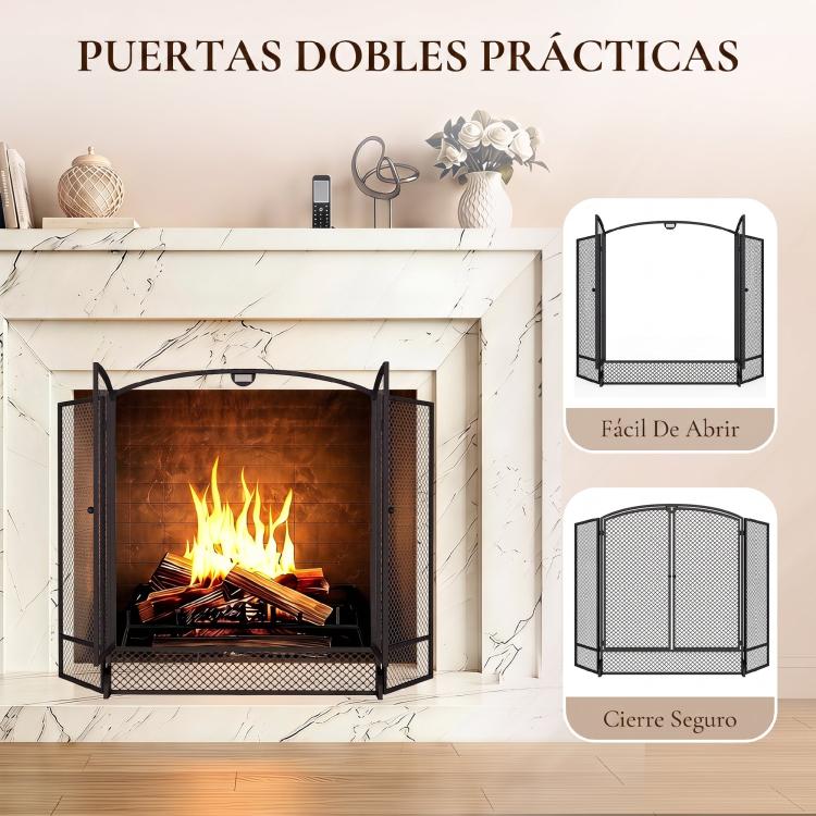 3-Panel Folding Fireplace Screen, 122x75 cm, Black