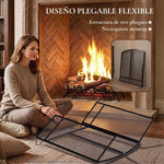 3-Panel Folding Fireplace Screen, 122x75 cm, Black