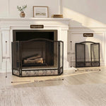 3-Panel Folding Fireplace Screen, 107x60 cm, Black