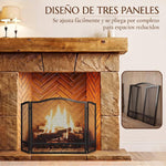 3-Panel Folding Fireplace Screen, 107x60 cm, Black
