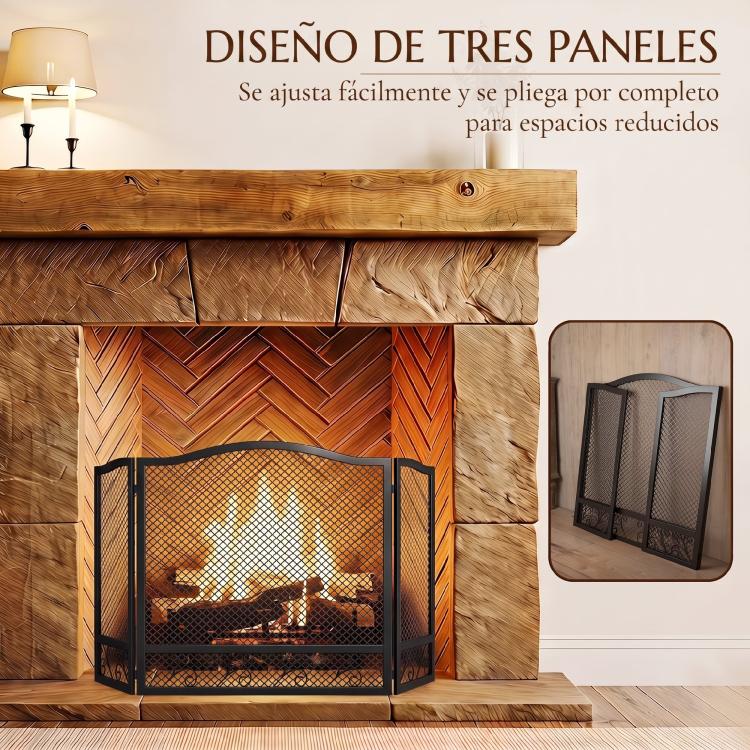 3-Panel Folding Fireplace Screen, 107x60 cm, Black