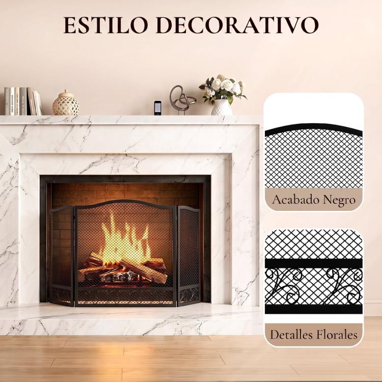 3-Panel Folding Fireplace Screen, 107x60 cm, Black