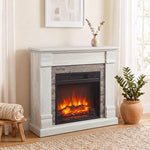 1800W Decorative Electric Fireplace with Flame Effect (3 Brightness Levels), Thermostat, Timer, and Remote Control – Natural Style
