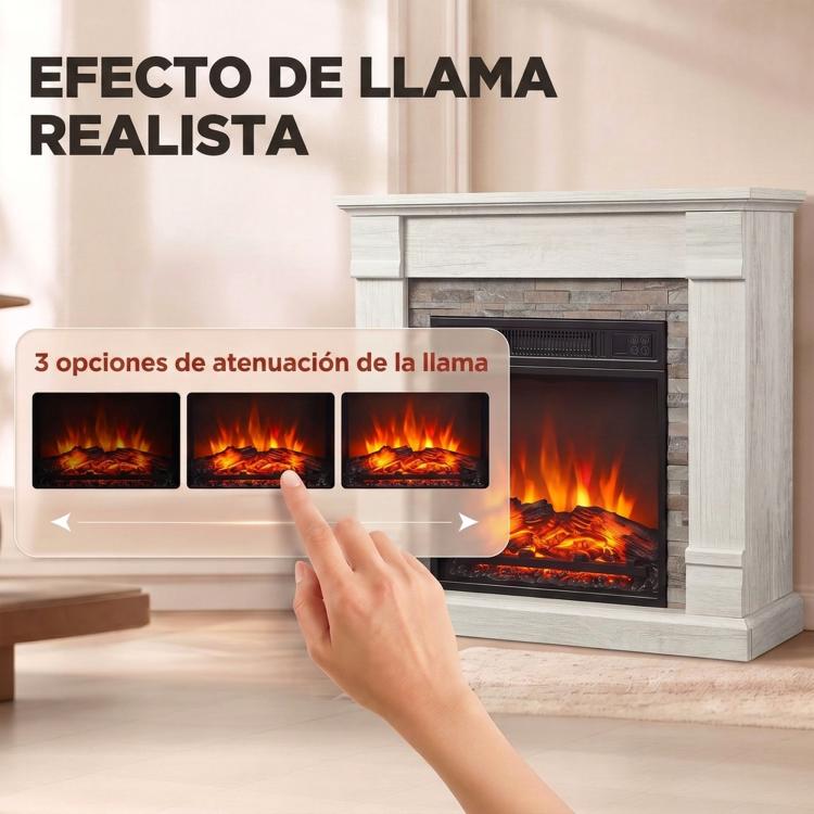 1800W Decorative Electric Fireplace with Flame Effect (3 Brightness Levels), Thermostat, Timer, and Remote Control – Natural Style