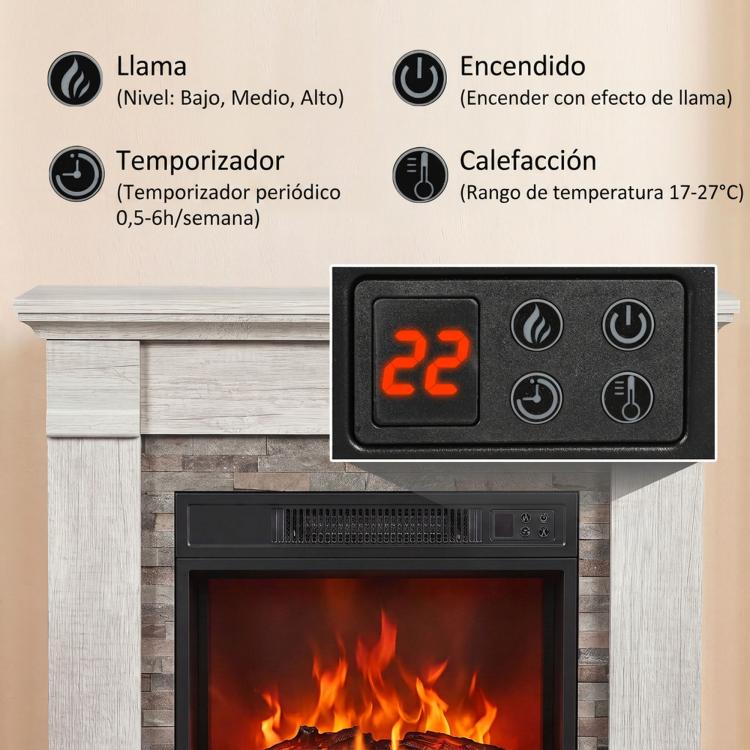 1800W Decorative Electric Fireplace with Flame Effect (3 Brightness Levels), Thermostat, Timer, and Remote Control – Natural Style