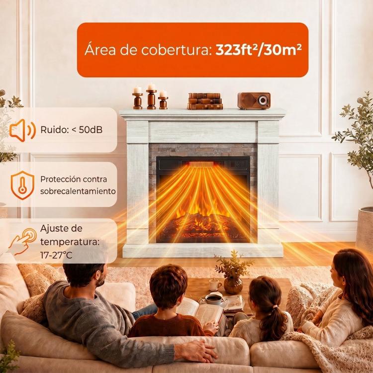 1800W Decorative Electric Fireplace with Flame Effect (3 Brightness Levels), Thermostat, Timer, and Remote Control – Natural Style