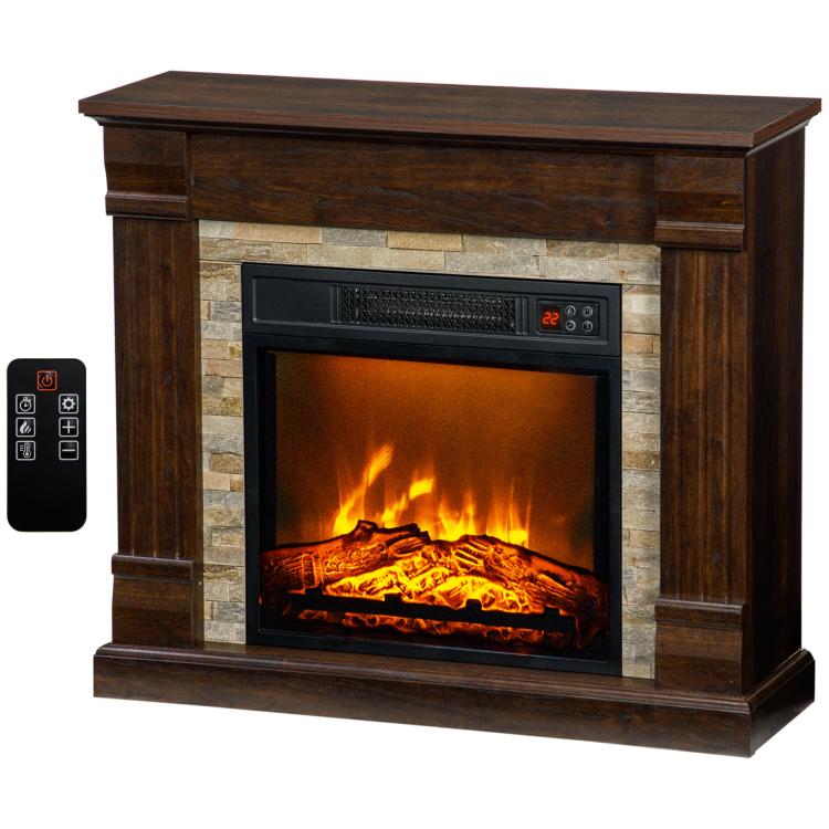 1800W Electric Fireplace with Heater, Remote Control, and Overheat Protection – Decorative Fireplace (Dark Brown)