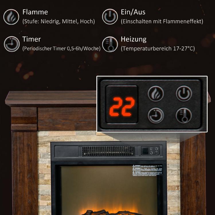 1800W Electric Fireplace with Heater, Remote Control, and Overheat Protection – Decorative Fireplace (Dark Brown)