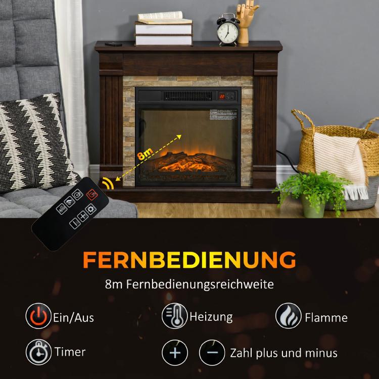 1800W Electric Fireplace with Heater, Remote Control, and Overheat Protection – Decorative Fireplace (Dark Brown)