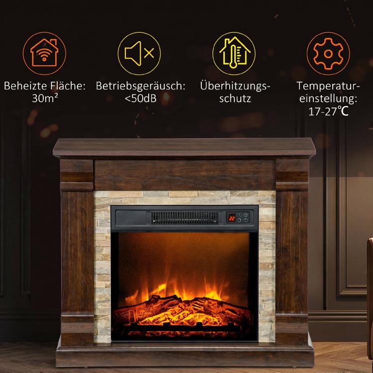 1800W Electric Fireplace with Heater, Remote Control, and Overheat Protection – Decorative Fireplace (Dark Brown)